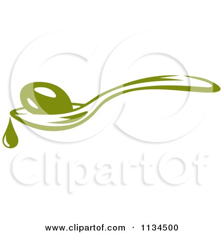 Clipart Of A Green Olive And Oil On A Spoon - Royalty Free Vector Illustration by Vector Tradition SM