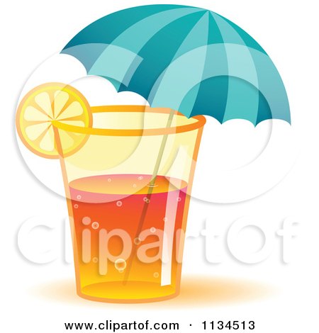 Clipart Of A Long Island Iced Tea Cocktail Drink With An Umbrella - Royalty Free Vector Illustration by Qiun