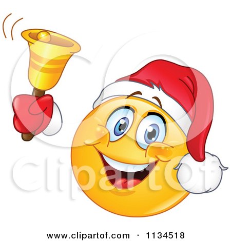 Cartoon Of A Christmas Emoticon Ringing A Bell - Royalty Free Vector Clipart by yayayoyo