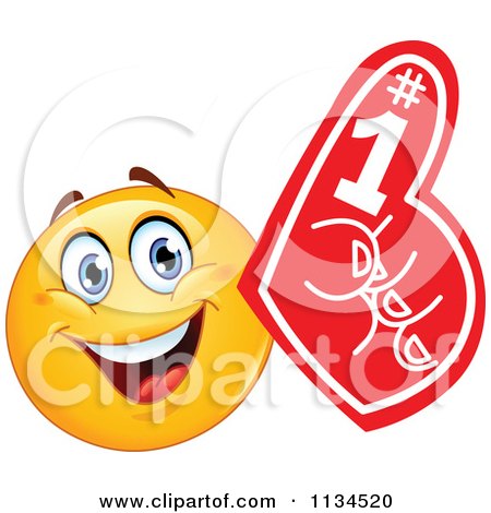 Cartoon Of A Fan Emoticon With A Foam Finger - Royalty Free Vector Clipart by yayayoyo
