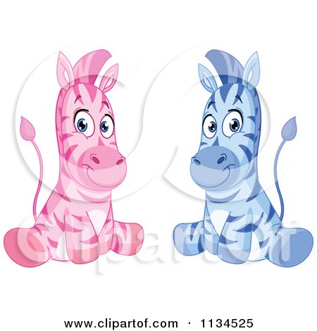 Cartoon Of Cute Pink And Blue Zebras Sitting - Royalty Free Vector Clipart by yayayoyo