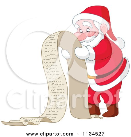 Cartoon Of Santa Reviewing A Very Long List - Royalty Free Vector Clipart by yayayoyo