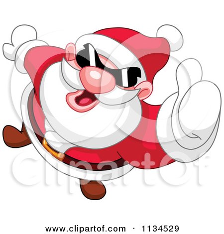 Cartoon Of Santa Wearing Shades And Holding A Thumb Up - Royalty Free Vector Clipart by yayayoyo
