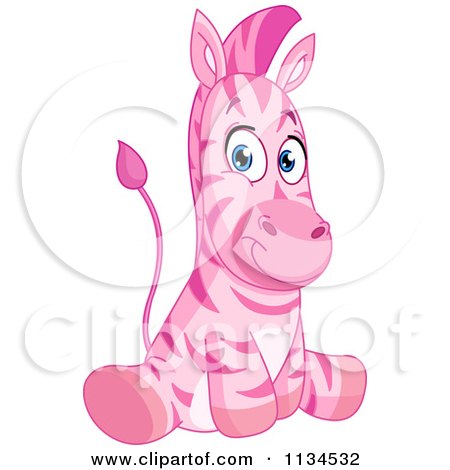 Cartoon Of A Cute Pink Zebra Sitting - Royalty Free Vector Clipart by yayayoyo