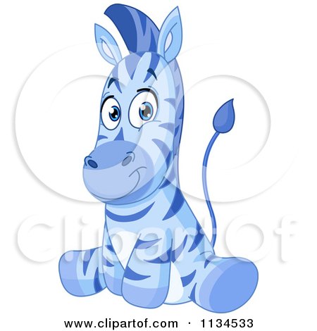 Cartoon Of A Cute Blue Zebra Sitting - Royalty Free Vector Clipart by yayayoyo