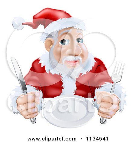 Cartoon Of A Hungry Santa Waiting For His Dinner - Royalty Free Vector Clipart by AtStockIllustration