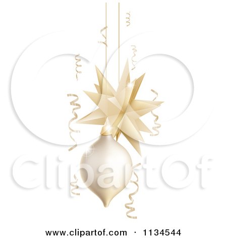 Clipart Of 3d Gold And White Christmas Ornaments And Ribbons - Royalty Free Vector Illustration by AtStockIllustration