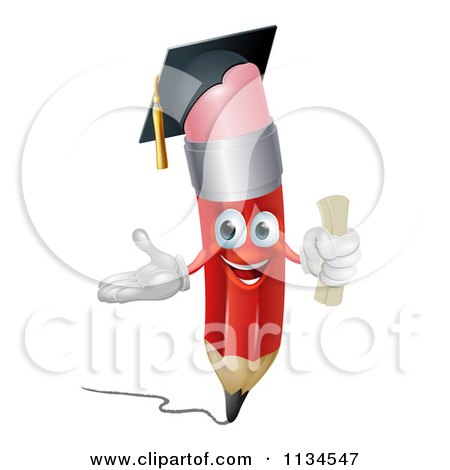 Cartoon Of A Graduate Pencil Holding A Diploma - Royalty Free Vector Clipart by AtStockIllustration