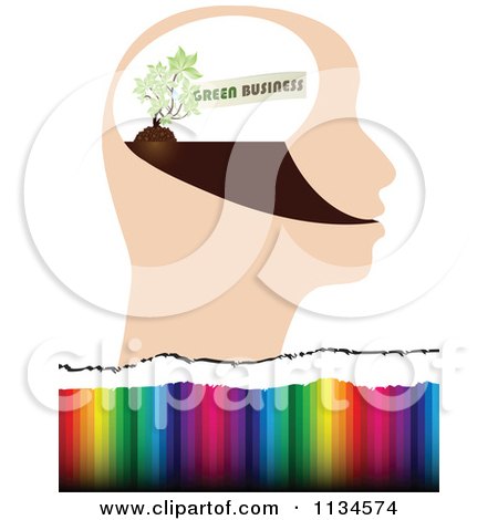Clipart Of A Green Business Idea Head Over Colors - Royalty Free Vector Illustration by Andrei Marincas