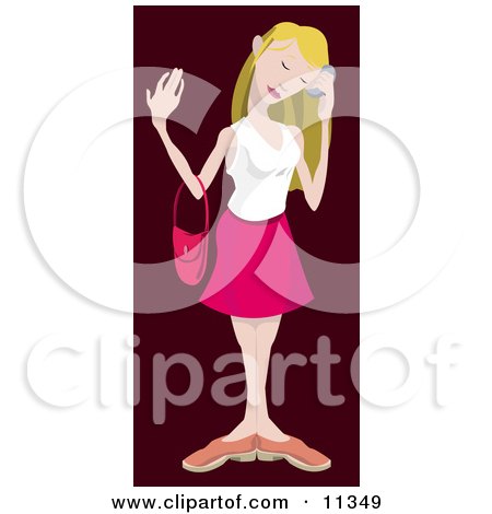 Blond Woman Talking on a Mobile Phone Clipart Illustration by AtStockIllustration