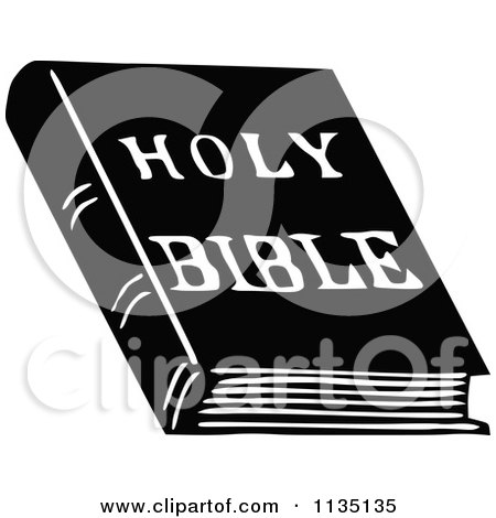 Clipart Of A Retro Vintage Black And White Holy Bible Book - Royalty Free Vector Illustration by Prawny Vintage