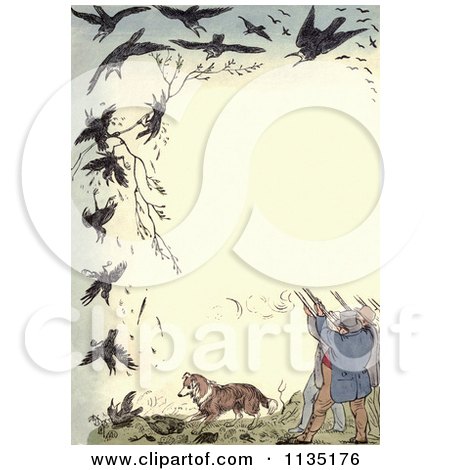 Clipart Of A Vintage Frame Of Shooters Killing Crows - Royalty Free Illustration by Prawny Vintage