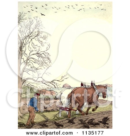 Clipart Of A Vintage Frame Of A Man And Horses Ploughing - Royalty Free Illustration by Prawny Vintage