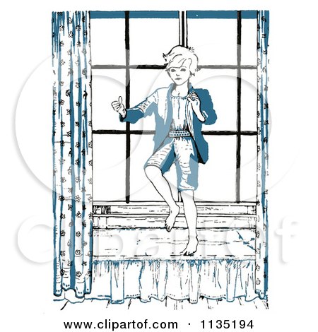 Clipart Of A Retro Vintage Boy Playing By A Window - Royalty Free Vector Illustration by Prawny Vintage
