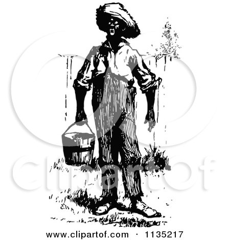 Clipart Of A Retro Vintage Black Man Carrying A Pail - Royalty Free Vector Illustration by Prawny Vintage
