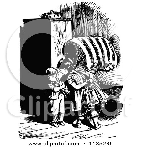 Clipart Of A Retro Vintage Black And White Girl Lecturing A Boy - Royalty Free Vector Illustration by Prawny Vintage