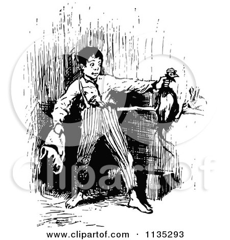 Clipart Of A Retro Vintage Black And White Boy Catching A Chicken - Royalty Free Vector Illustration by Prawny Vintage
