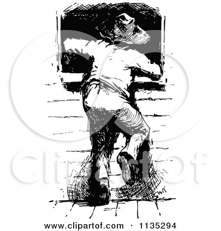 Clipart Of A Retro Vintage Black And White Boy Climbing Through A Window 1 - Royalty Free Vector Illustration by Prawny Vintage
