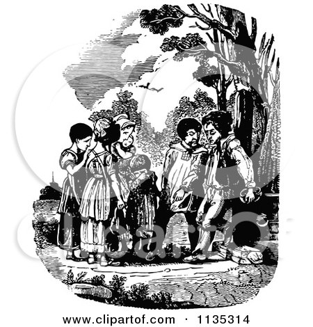 Clipart Of Retro Vintage Black And White Sad Children - Royalty Free Vector Illustration by Prawny Vintage