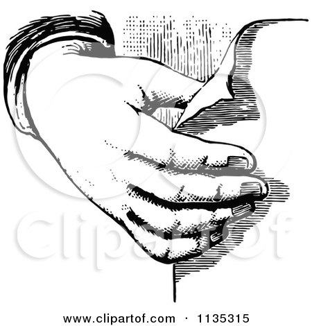 Clipart Of A Retro Vintage Black And White Hand Holding Paper - Royalty Free Vector Illustration by Prawny Vintage