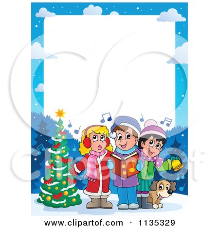 Cartoon Of A Children Singing Christmas Carols Frame - Royalty Free Vector Clipart by visekart