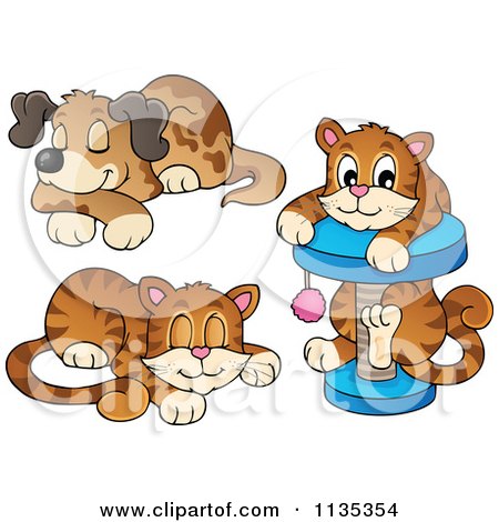 Cartoon Of A Cute Cats And A Dog - Royalty Free Vector Clipart by visekart
