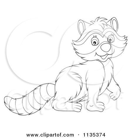 Cartoon Of A Cute Outlined Raccoon - Royalty Free Vector Clipart by Alex Bannykh