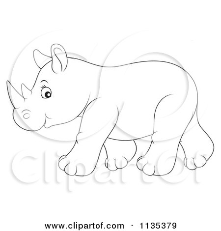 Cartoon Of A Cute Outlined Baby Rhino - Royalty Free Vector Clipart by