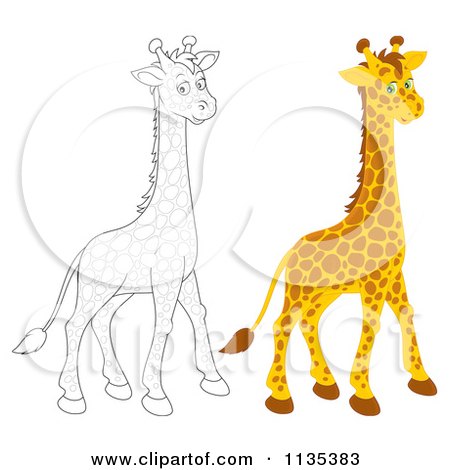 Cartoon Of A Cute Outlined And Colored Giraffe - Royalty Free Vector Clipart by Alex Bannykh