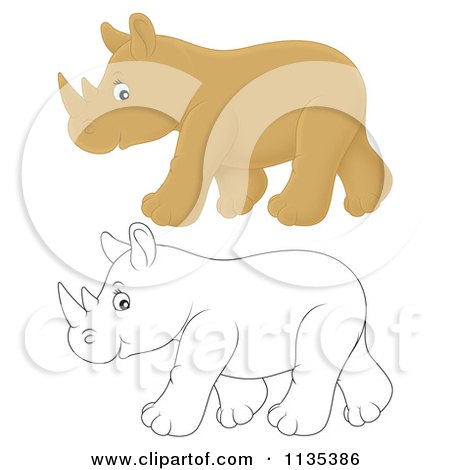 Cartoon Of A Cute Outlined And Colored Baby Rhino - Royalty Free Vector Clipart by Alex Bannykh