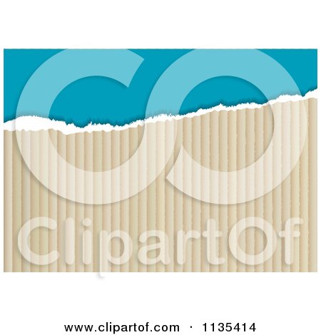 Clipart Of A Torn Cardboard And Blue Background - Royalty Free Vector Illustration by michaeltravers