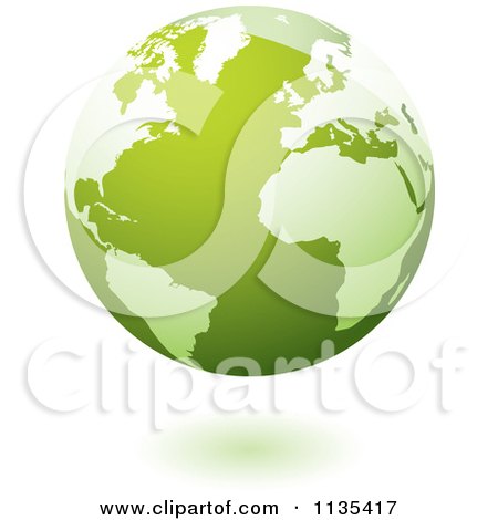 Clipart Of A Floating Green Planet Earth And Shadow - Royalty Free Vector Illustration by michaeltravers
