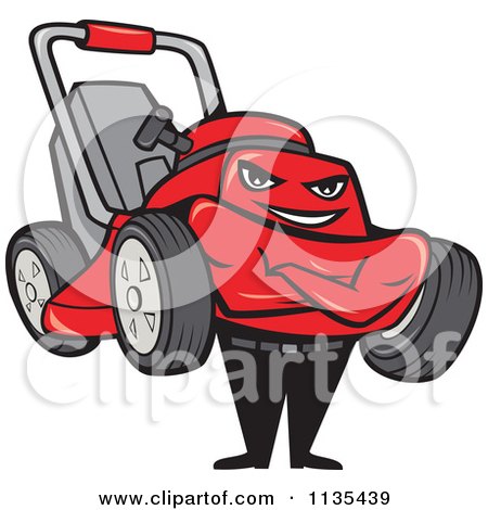 Clipart Of A Lawn Mower Man With Folded Arms - Royalty Free Vector Illustration by patrimonio