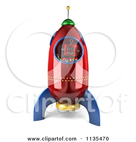 Clipart Of A 3d Happy Robot Astronaut In A Rocket - Royalty Free CGI Illustration by stockillustrations
