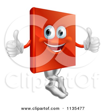 Clipart Of A Pleased Red Book Mascot Holding Two Thumbs Up - Royalty Free Vector Illustration by AtStockIllustration