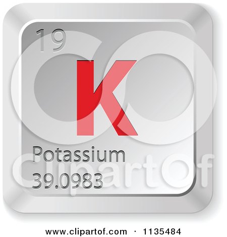 Clipart Of A 3d Red And Silver Potassium Element Keyboard Button - Royalty Free Vector Illustration by Andrei Marincas