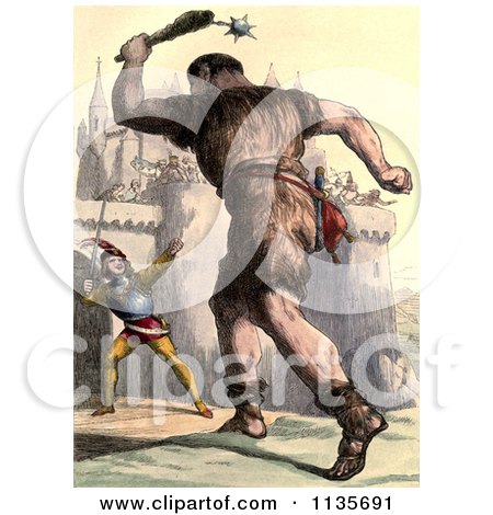 Clipart Of Jack The Giant Killer In Battle 1 - Royalty Free Illustration by Prawny Vintage