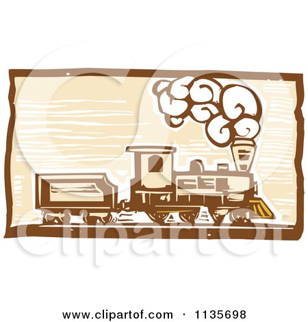 Clipart Of A Steam Engine Train Woodcut 1 - Royalty Free Vector Illustration by xunantunich