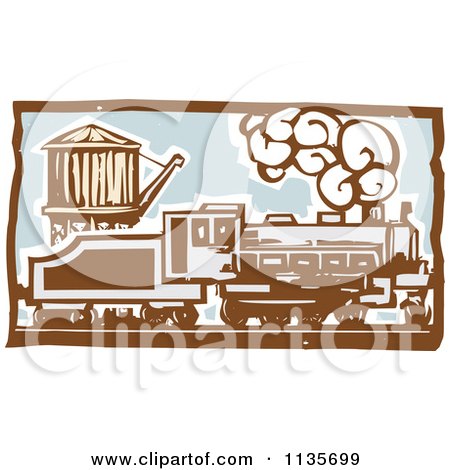 Clipart Of A Steam Engine Train Woodcut 2 - Royalty Free Vector Illustration by xunantunich