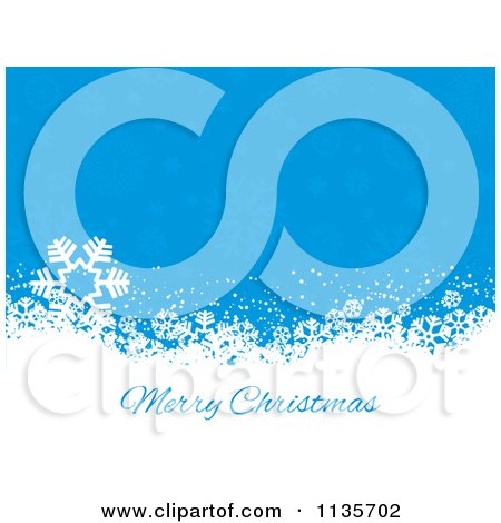 Clipart Of A Blue Snowflake Background With Merry Christmas Text - Royalty Free Vector Illustration by KJ Pargeter