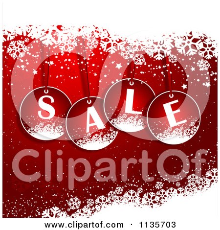 Clipart Of A Red Christmas Sale Background With Snowflakes - Royalty Free Vector Illustration by KJ Pargeter