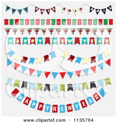 Clipart Of Christmas And New Year Bunting Party Banners - Royalty Free Vector Illustration by KJ Pargeter
