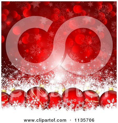 Clipart Of A Red Christmas Bokeh Snowflake Star And Bauble Background - Royalty Free Vector Illustration by KJ Pargeter