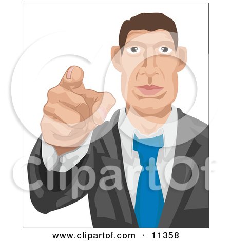 Caucasian Businessman Pointing Outwards, Looking For Employees Clipart Illustration by AtStockIllustration