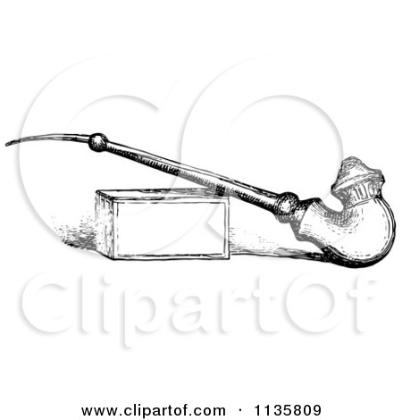 Clipart Of A Retro Vintage Pipe And Box In Black And White - Royalty Free Vector Illustration by Picsburg