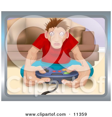 Addicted Man Playing a Video Game Clipart Illustration by AtStockIllustration