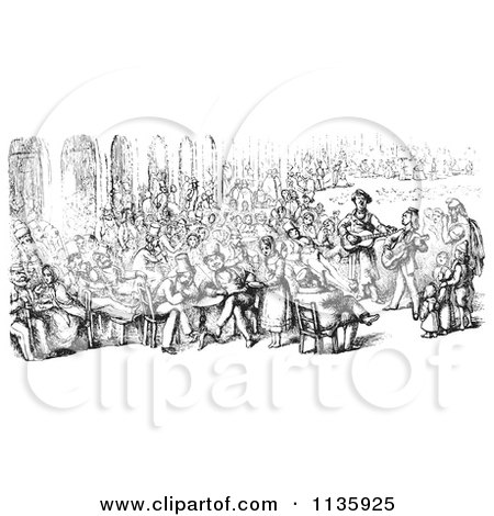 Clipart Of A Retro Vintage Crowd In Piazza San Marco In Black And White - Royalty Free Vector Illustration by Picsburg