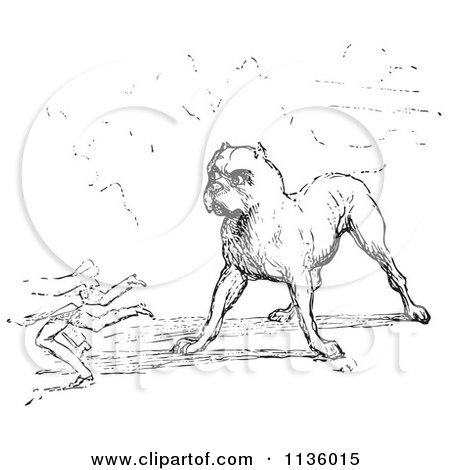 Clipart Of A Retro Vintage Guard Dog In Black And White - Royalty Free Vector Illustration by Picsburg