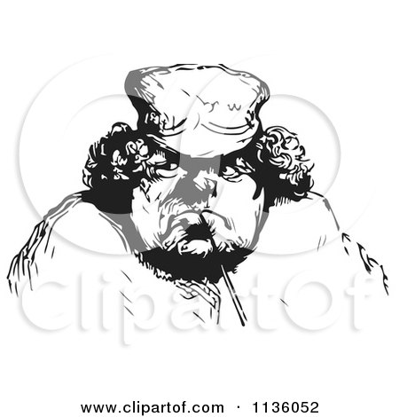 Clipart Of A Retro Vintage Man In Black And White 3 - Royalty Free Vector Illustration by Picsburg