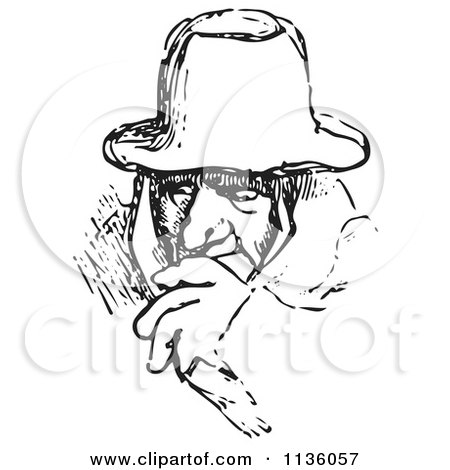 Clipart Of A Retro Vintage Man In Black And White 1 - Royalty Free Vector Illustration by Picsburg
